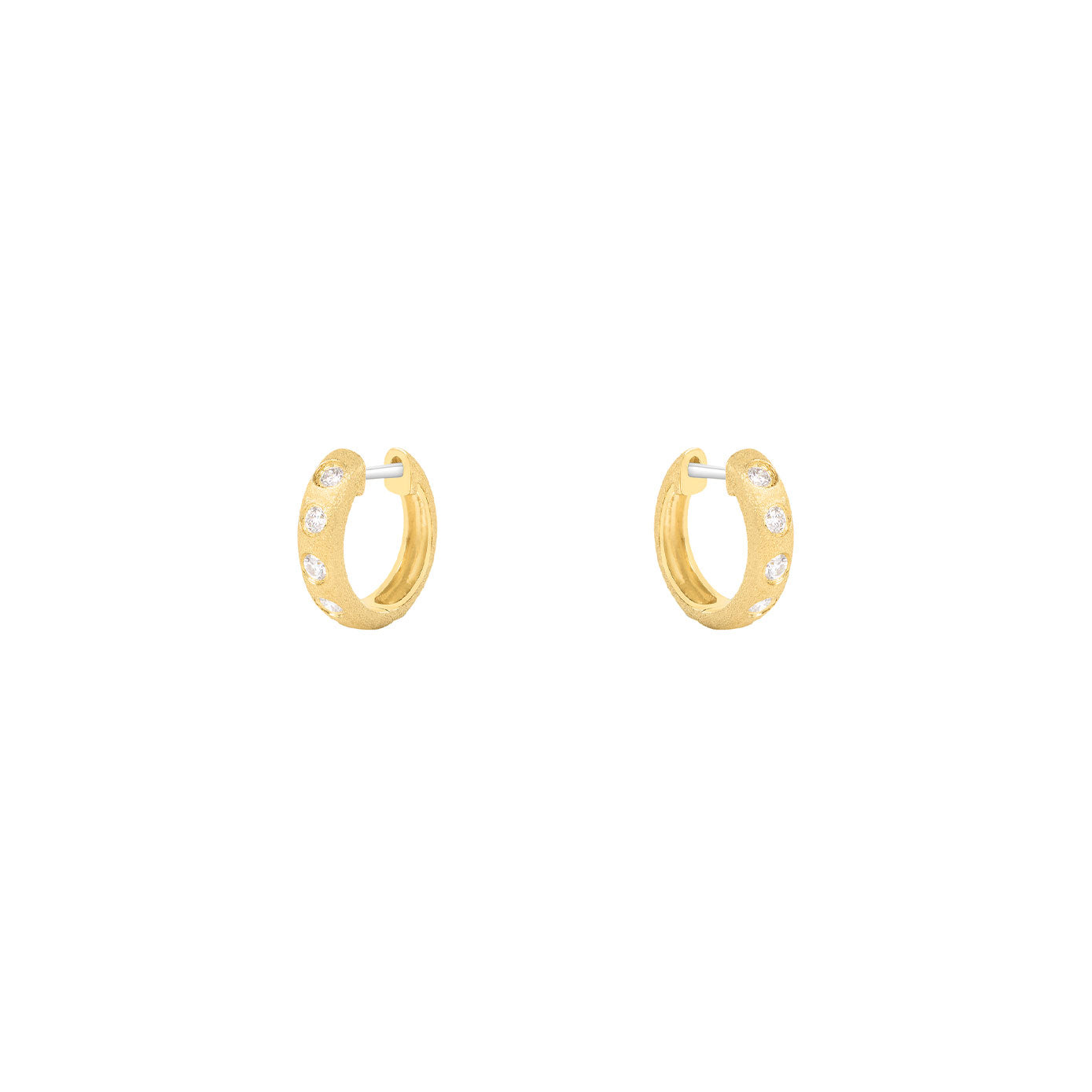14 Karat Yellow Gold With Huggie earrings with flush set diamonds