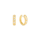 14 Karat Yellow Gold With Huggie earrings with flush set diamonds