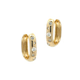 14 Karat Yellow Gold Cushion Huggie Earrings With Diamonds