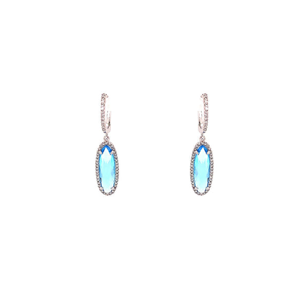 14 Karat White Gold Bezel Set Blue Topaz Drop Earrings