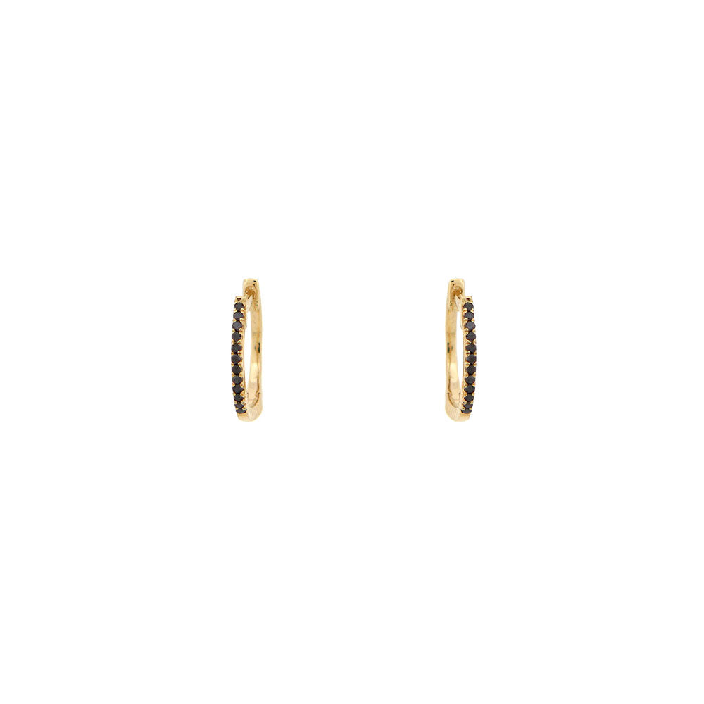 14 Karat Yellow Gold Huggy Earrings with Black Diamonds