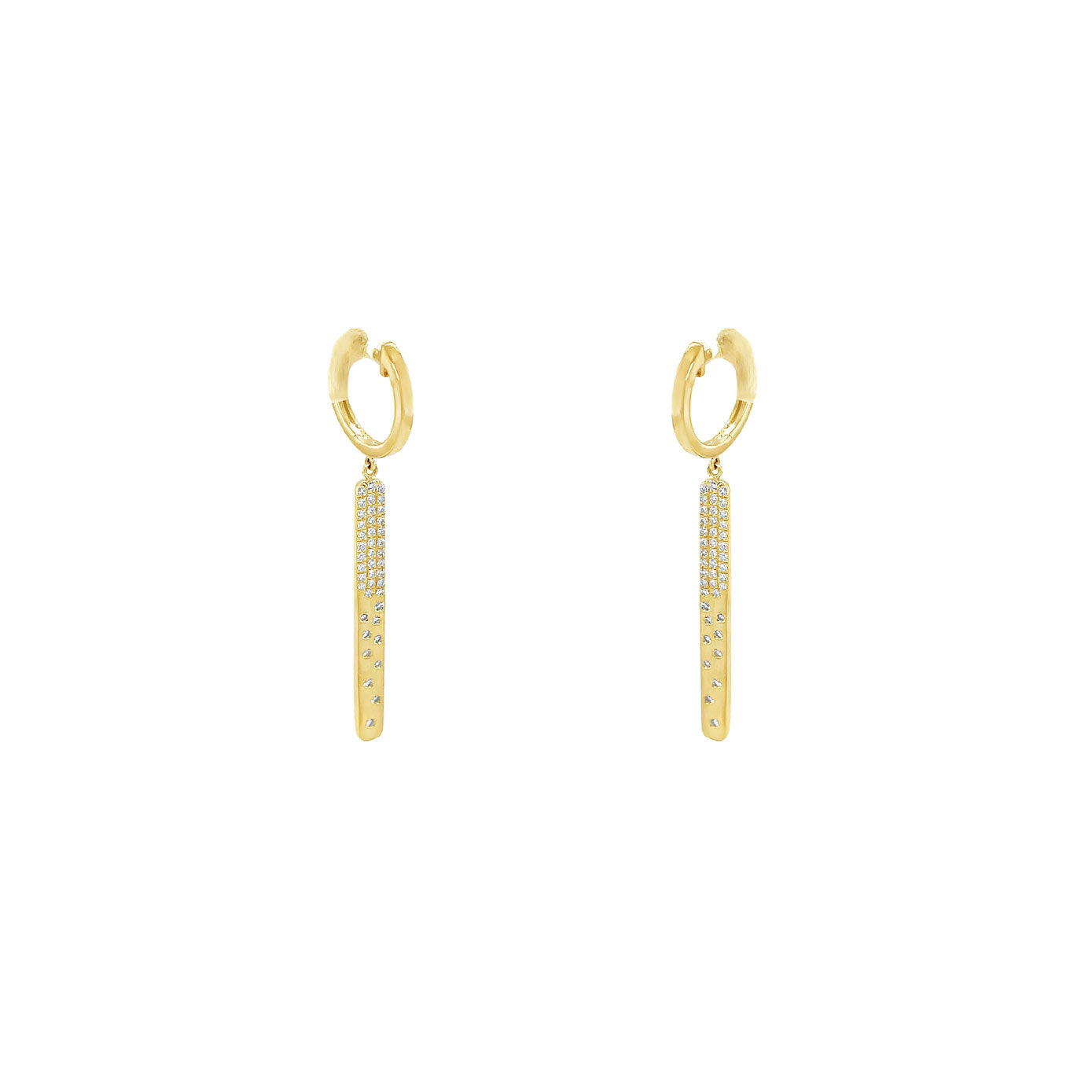 14 Karat Yellow Gold Confetti Bar Earrings With Diamonds