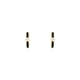 14 Karat Yellow Gold Huggie Earrings With Diamonds and Black Enamel