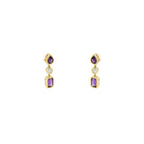 14 Karat Yellow Gold Drop Earrings with Amethysts and Diamonds