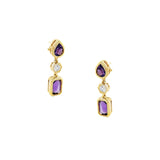 14 Karat Yellow Gold Drop Earrings with Amethysts and Diamonds