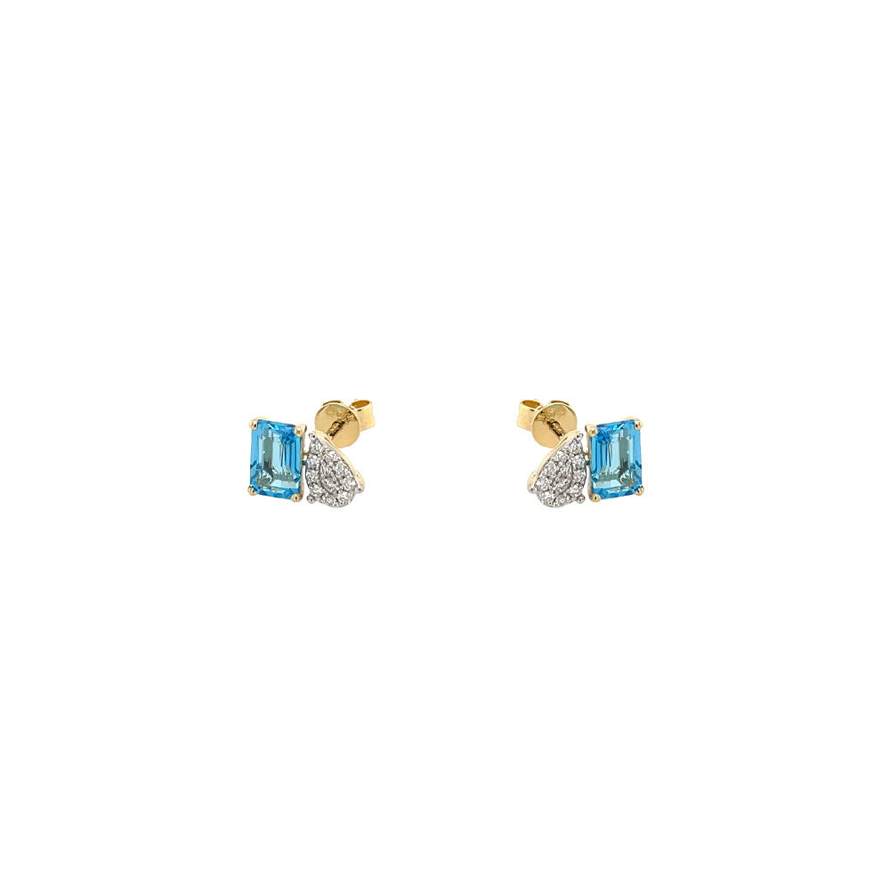 14 Karat Yellow Gold Toi Et Moi Earring With Blue Topaz and Diamonds