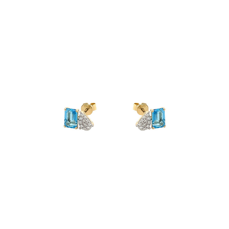 14 Karat Yellow Gold Toi Et Moi Earring With Blue Topaz and Diamonds