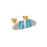 14 Karat Yellow Gold Toi Et Moi Earring With Blue Topaz and Diamonds