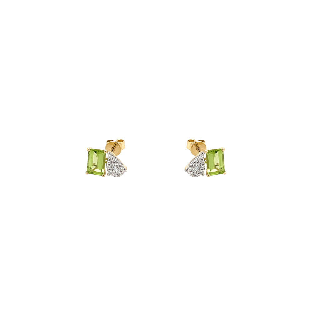 14 Karat Yellow Gold Toi Et Moi Earrings With Peridot and Diamonds