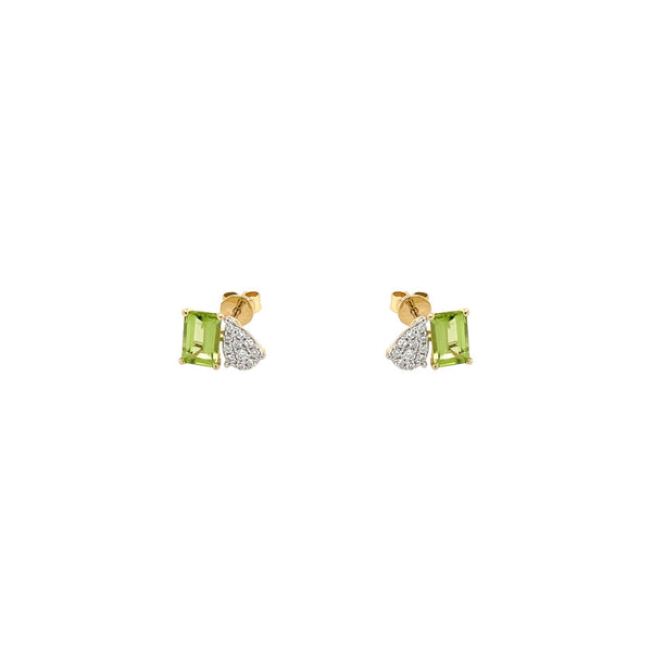 14 Karat Yellow Gold Toi Et Moi Earrings With Peridot and Diamonds