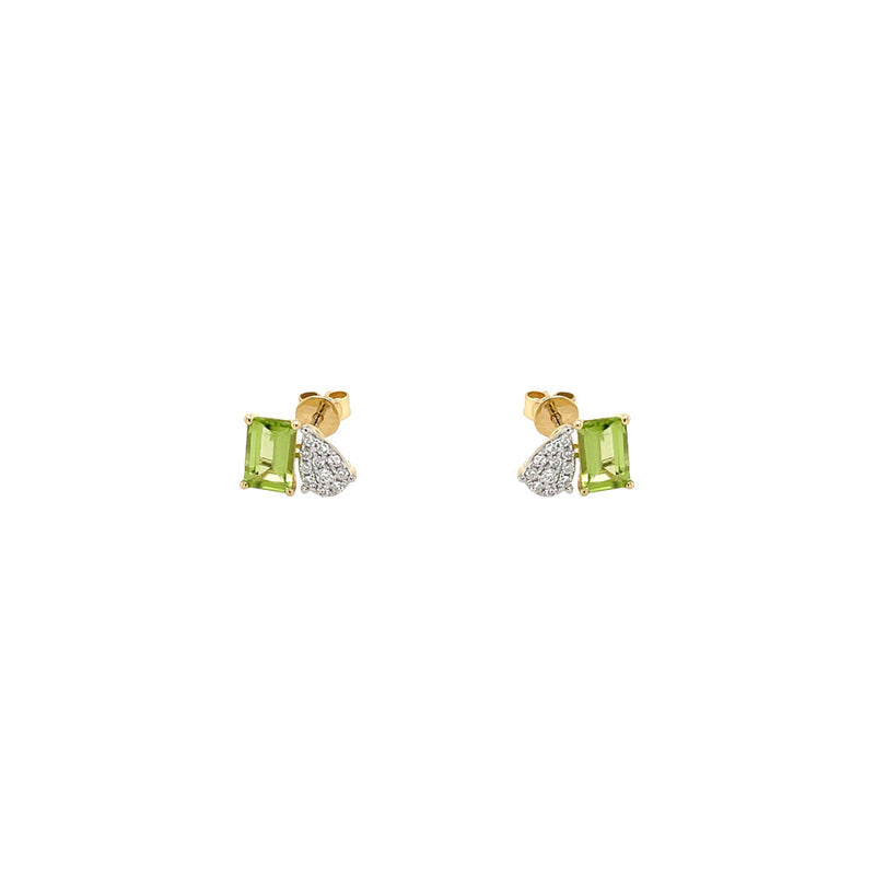 14 Karat Yellow Gold Toi Et Moi Earrings With Peridot and Diamonds