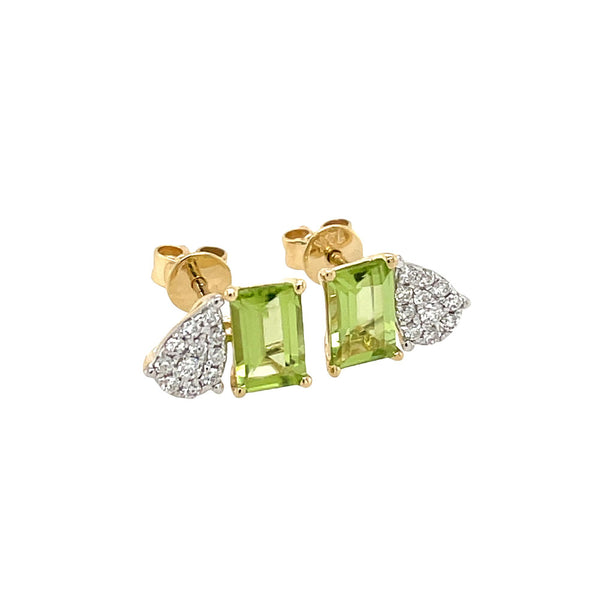 14 Karat Yellow Gold Toi Et Moi Earrings With Peridot and Diamonds