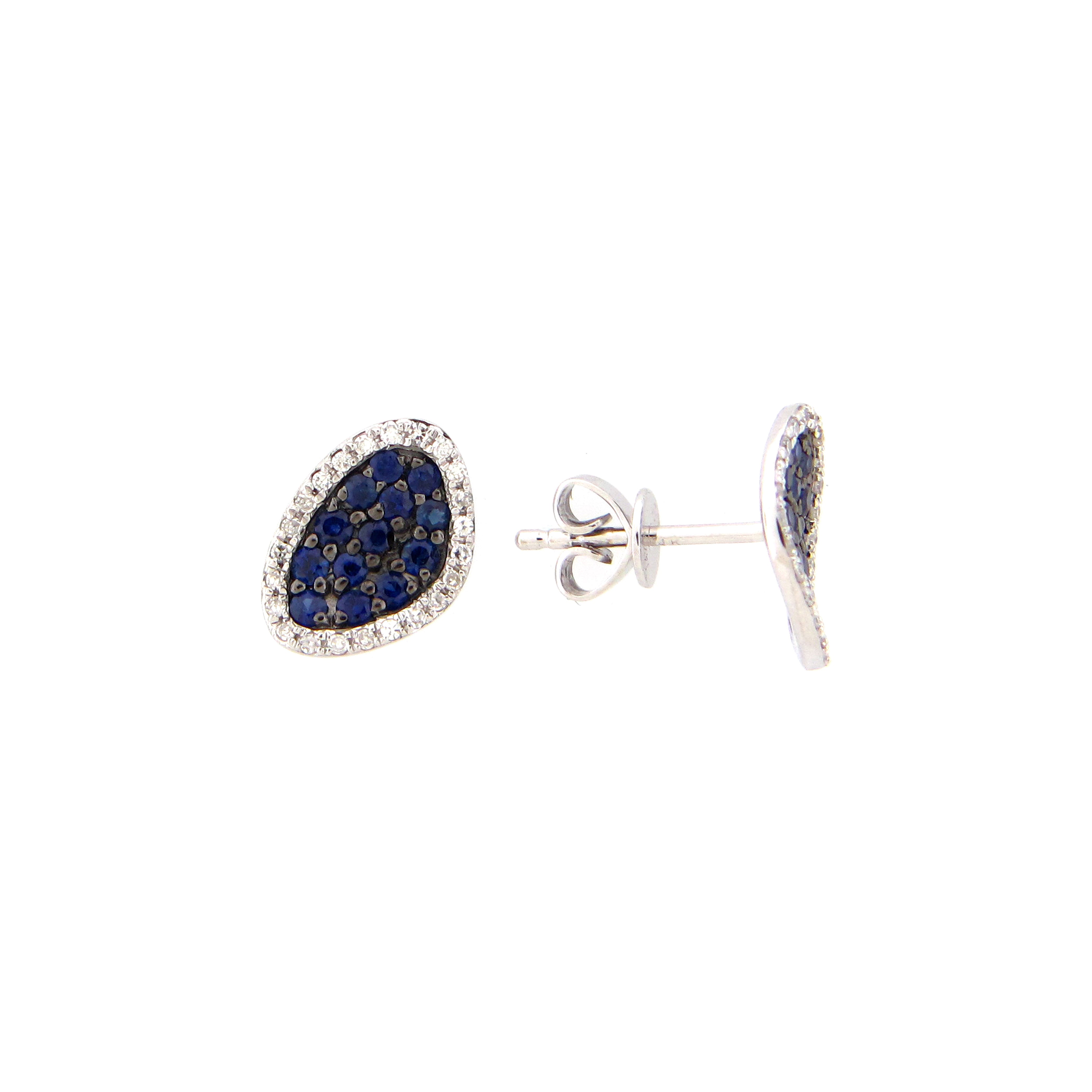 14 karat white gold sapphire stud earrings with diamonds