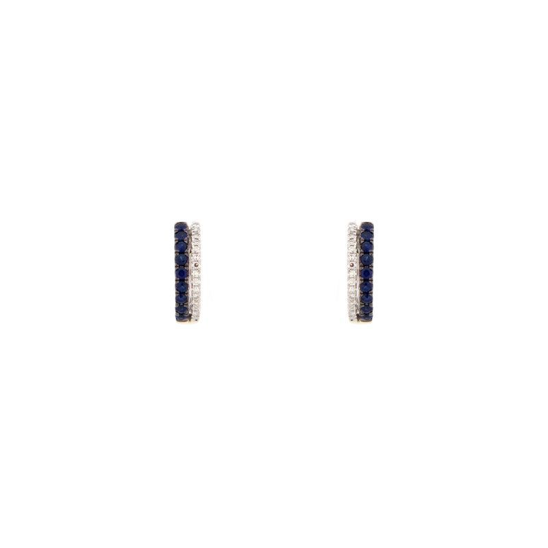 14 karat white gold huggies with Blue sapphires and diamonds