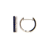 14 karat white gold huggies with Blue sapphires and diamonds
