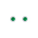 14 Karat White Gold Halo Earrings With Emeralds And Diamonds