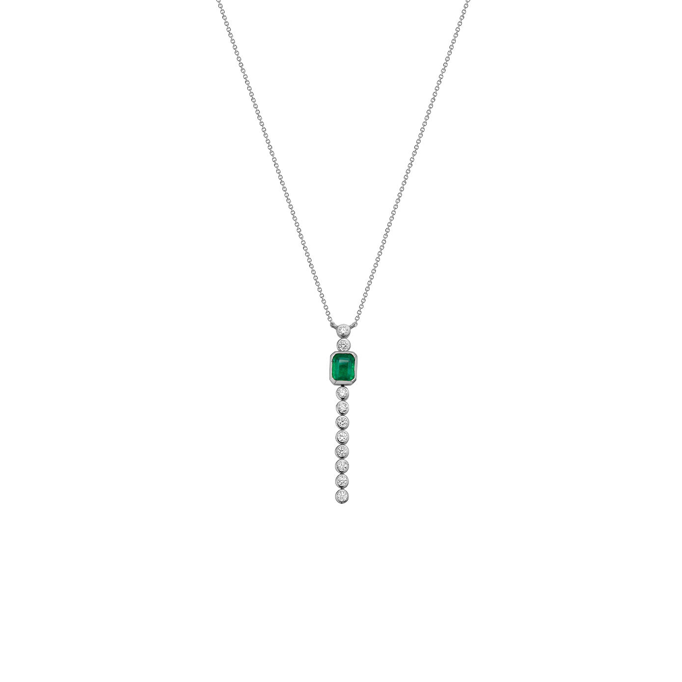 14 Karat White Gold Drop Necklace With Emerald And Diamonds