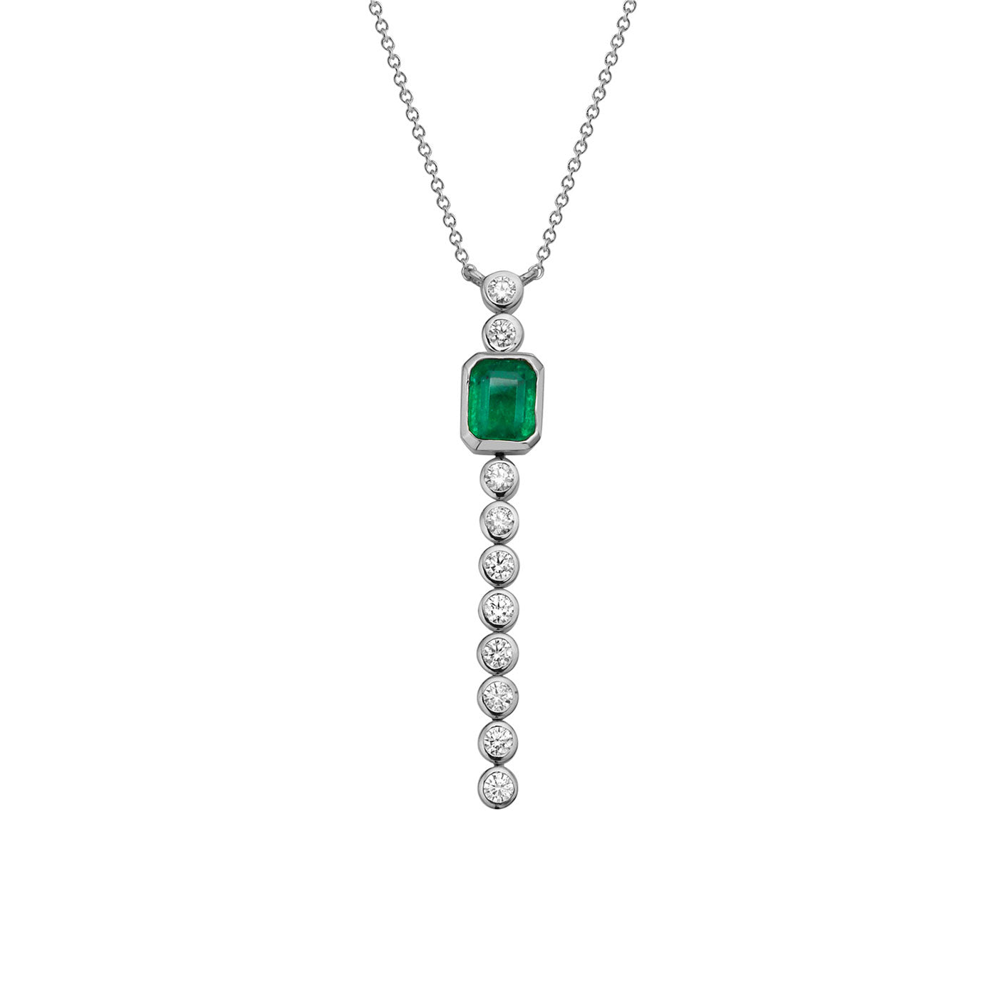 14 Karat White Gold Drop Necklace With Emerald And Diamonds
