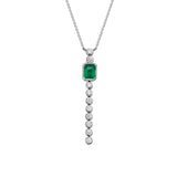 14 Karat White Gold Drop Necklace With Emerald And Diamonds