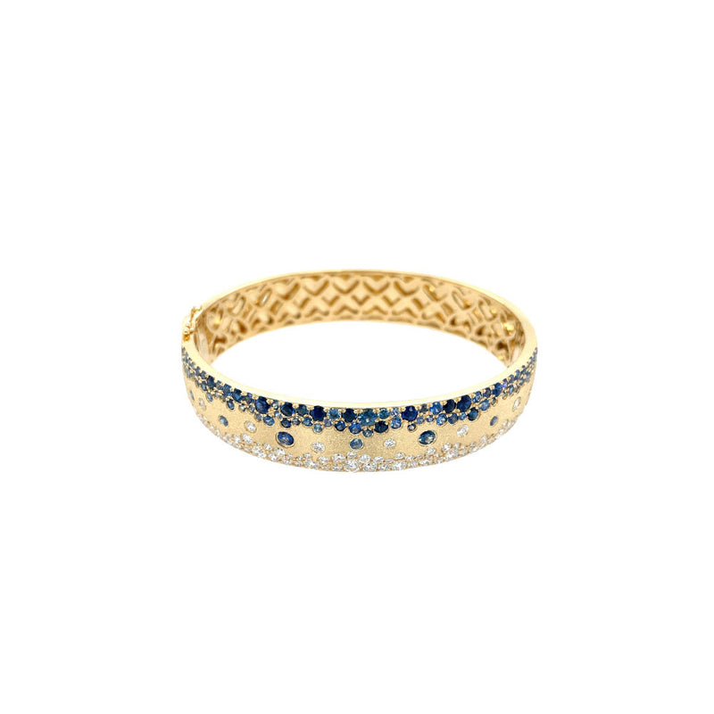 18 Karat Yellow Gold Confetti Bangle With Blue Sapphires And Diamonds