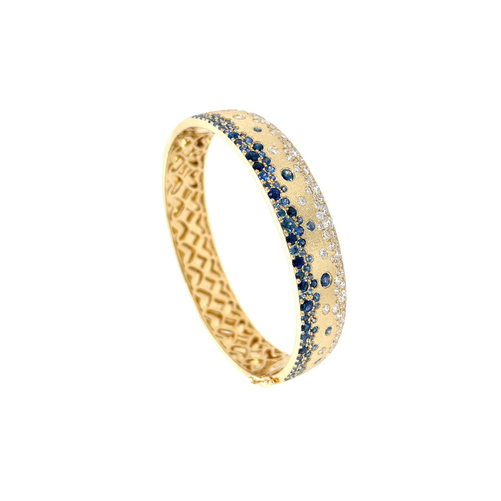 18 Karat Yellow Gold Confetti Bangle With Blue Sapphires And Diamonds