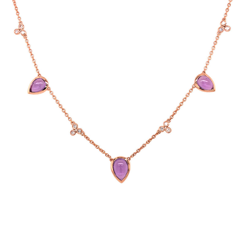 14 Karat Rose Gold Necklace With Pear Shaped Cabochon Amethysts