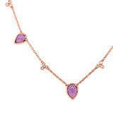 14 Karat Rose Gold Necklace With Pear Shaped Cabochon Amethysts