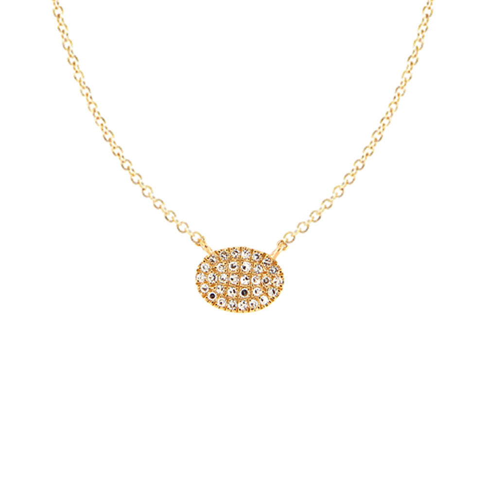 14 Karat Yellow Gold Oval Necklace with Round Diamonds