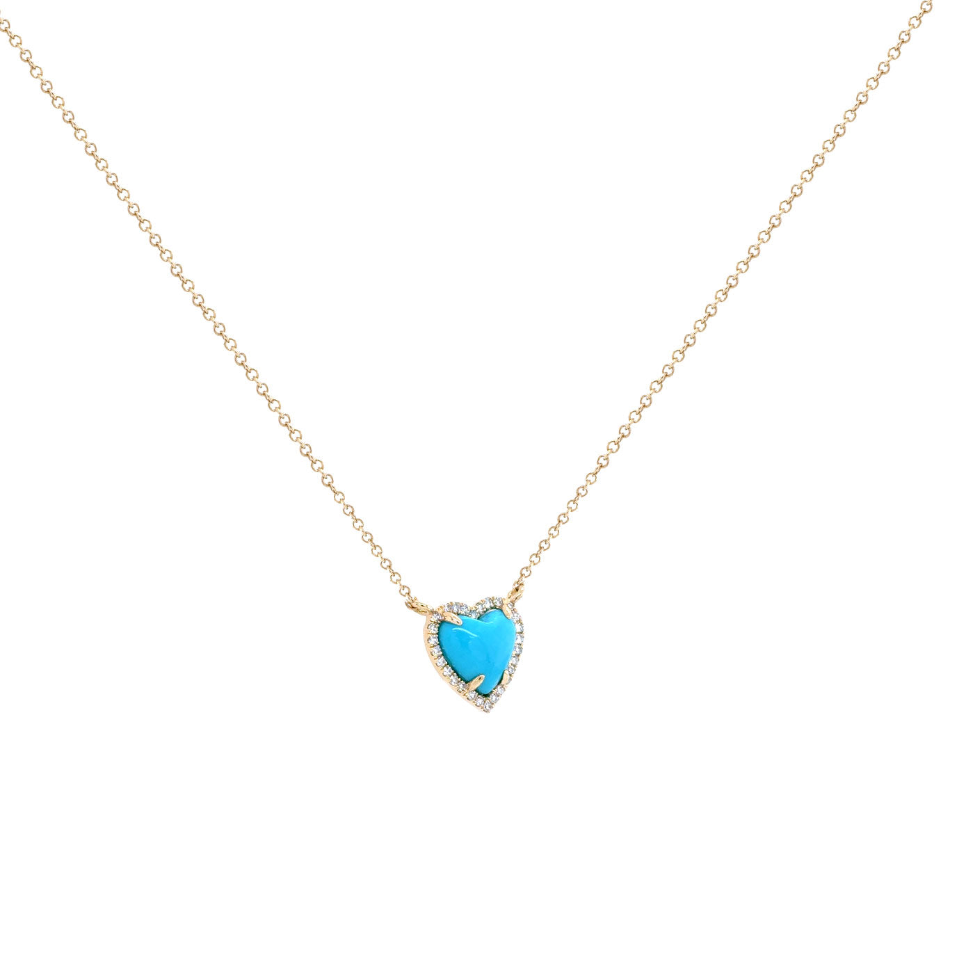 14 Karat Yellow Gold Halo Necklace With Turquoise And Diamonds