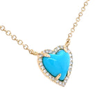 14 Karat Yellow Gold Halo Necklace With Turquoise And Diamonds