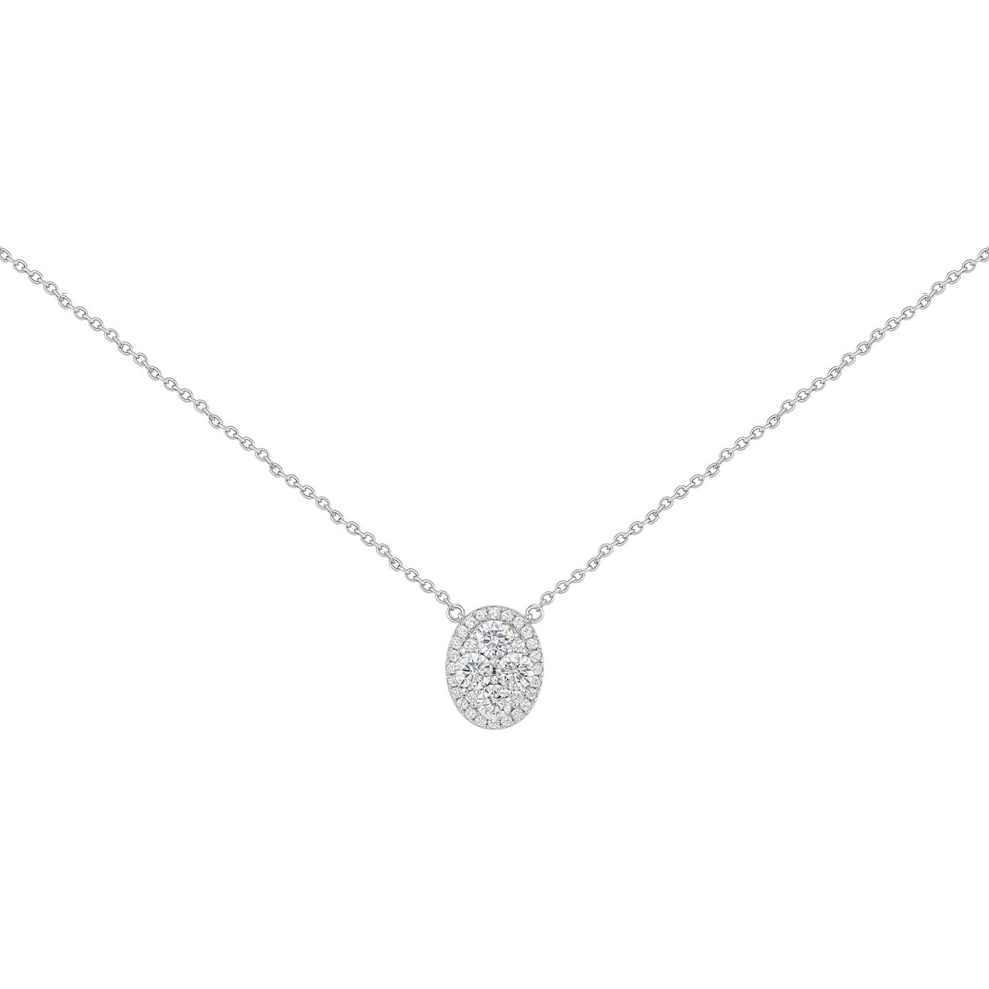 18 Karat White Gold Halo Cluster Necklace With Diamonds