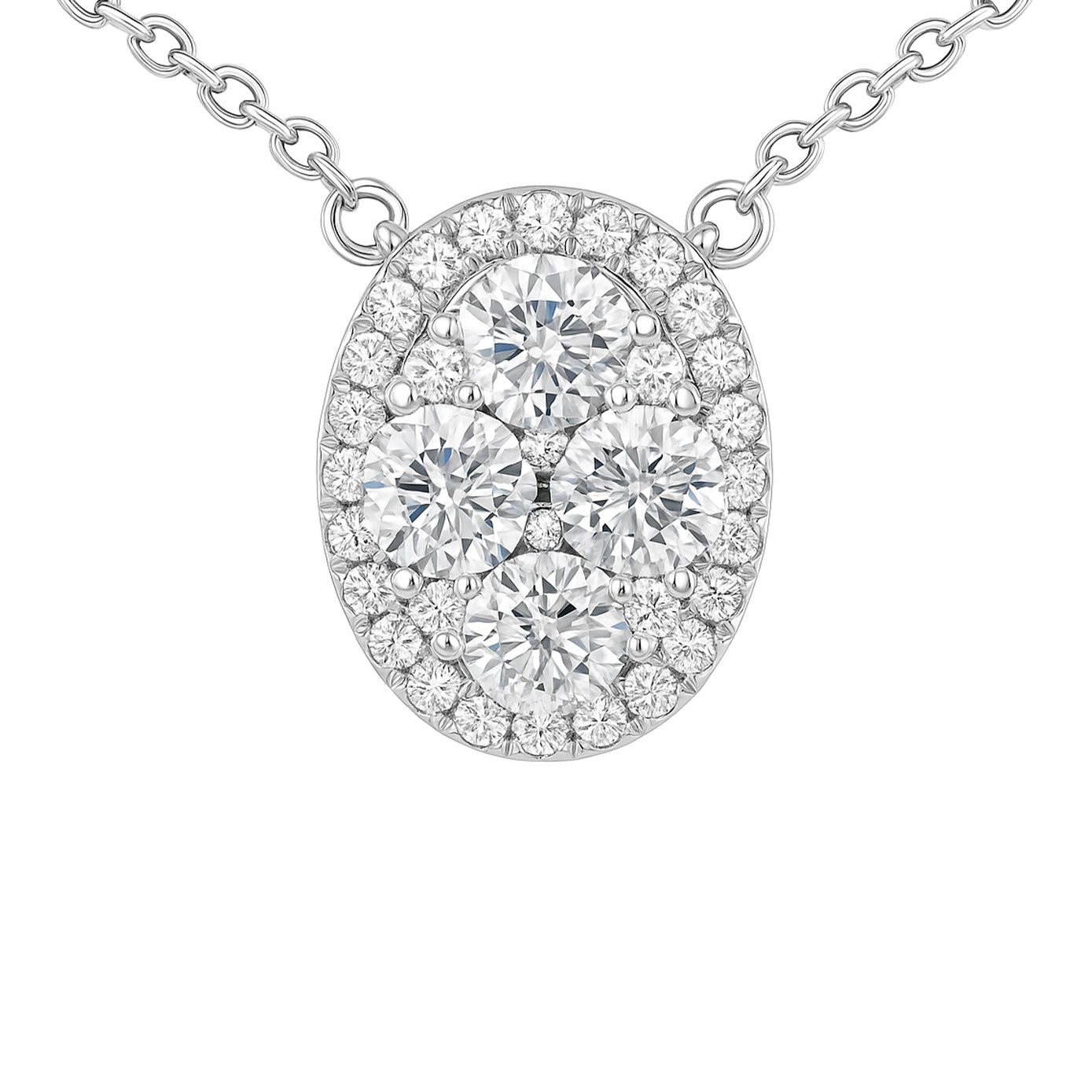 18 Karat White Gold Halo Cluster Necklace With Diamonds