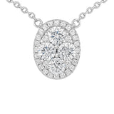 18 Karat White Gold Halo Cluster Necklace With Diamonds