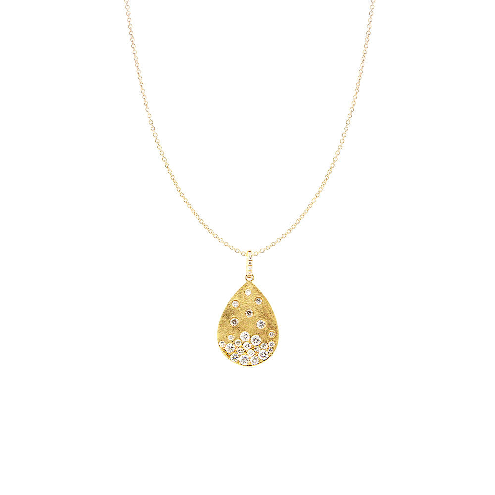 14 Karat Yellow Matte Gold Pear Pendant with Diamonds