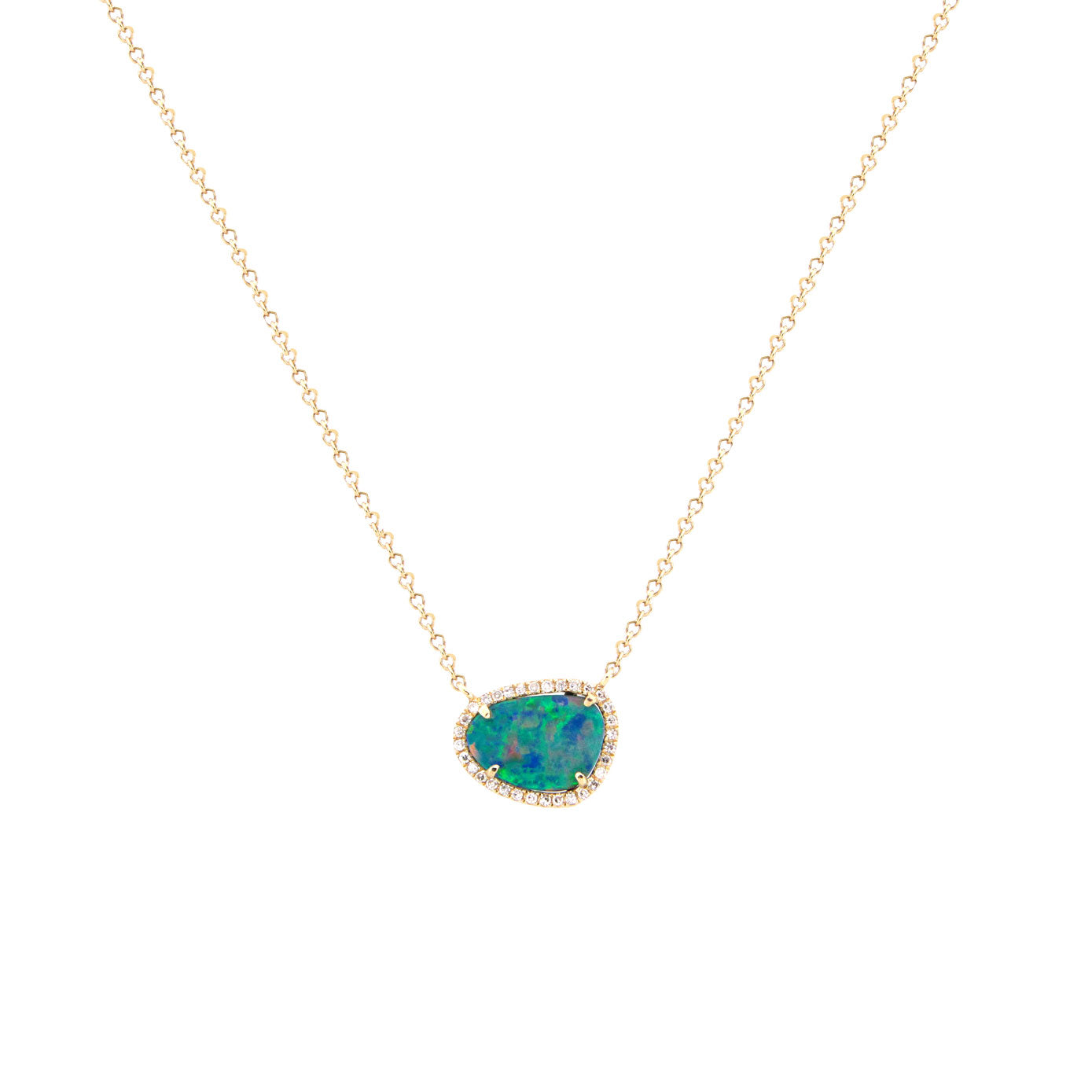 14 Karat Yellow Gold Halo Necklace With A Black Opal Doublet