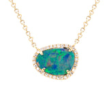 14 Karat Yellow Gold Halo Necklace With A Black Opal Doublet