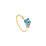 14 Karat Yellow Gold Toi Et Moi Ring With blue topaz and diamonds