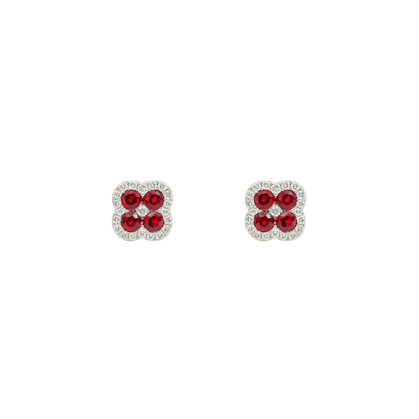 14 Karat White Gold Clover Halo Earrings