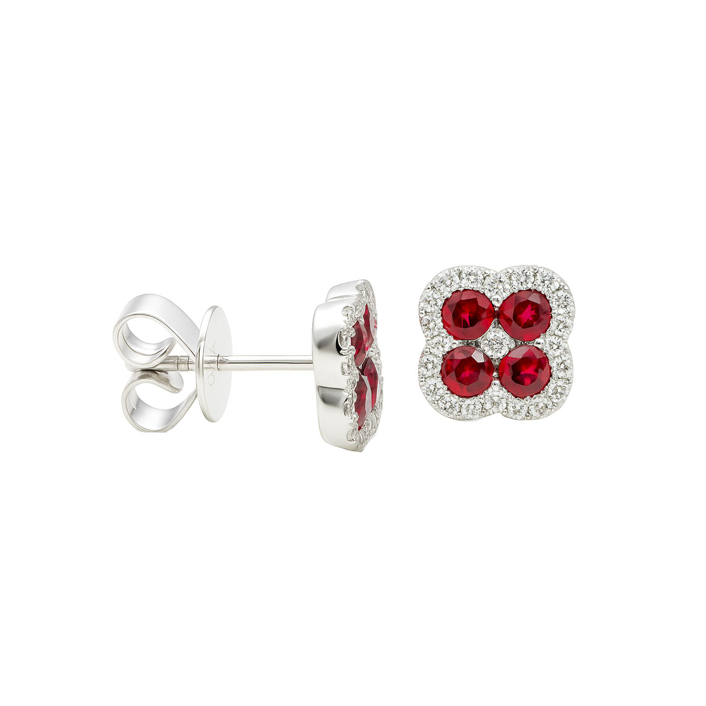 14 Karat White Gold Clover Halo Earrings