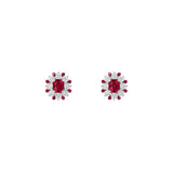 14 Karat White Gold Halo Earrings With Rubies And Diamonds