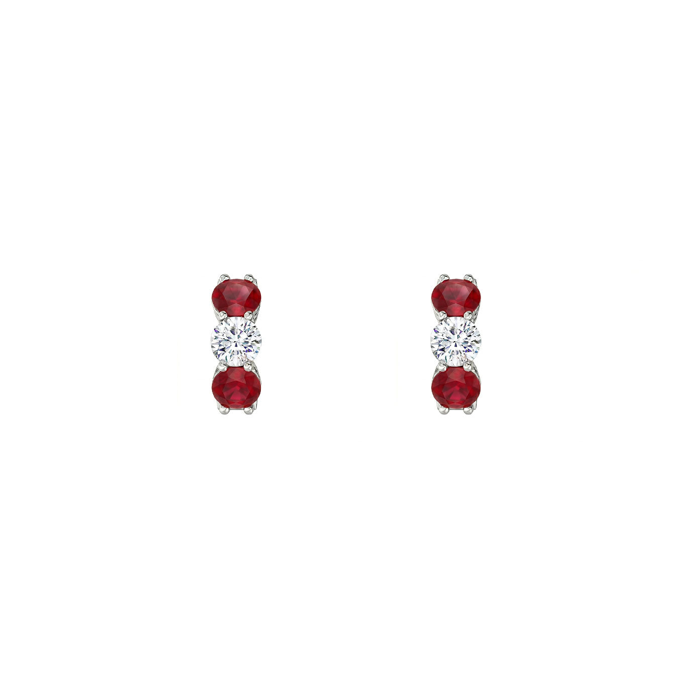 14 Karat White Gold Huggie Earrings With Rubies And Diamonds