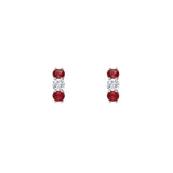 14 Karat White Gold Huggie Earrings With Rubies And Diamonds
