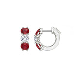 14 Karat White Gold Huggie Earrings With Rubies And Diamonds