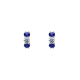 14 Karat White Gold Huggie Earrings With Blue Sapphires And Diamonds