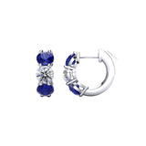 14 Karat White Gold Huggie Earrings With Blue Sapphires And Diamonds