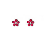 14 Karat White Gold Flower Earrings With Rubies And Diamonds
