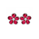14 Karat White Gold Flower Earrings With Rubies And Diamonds