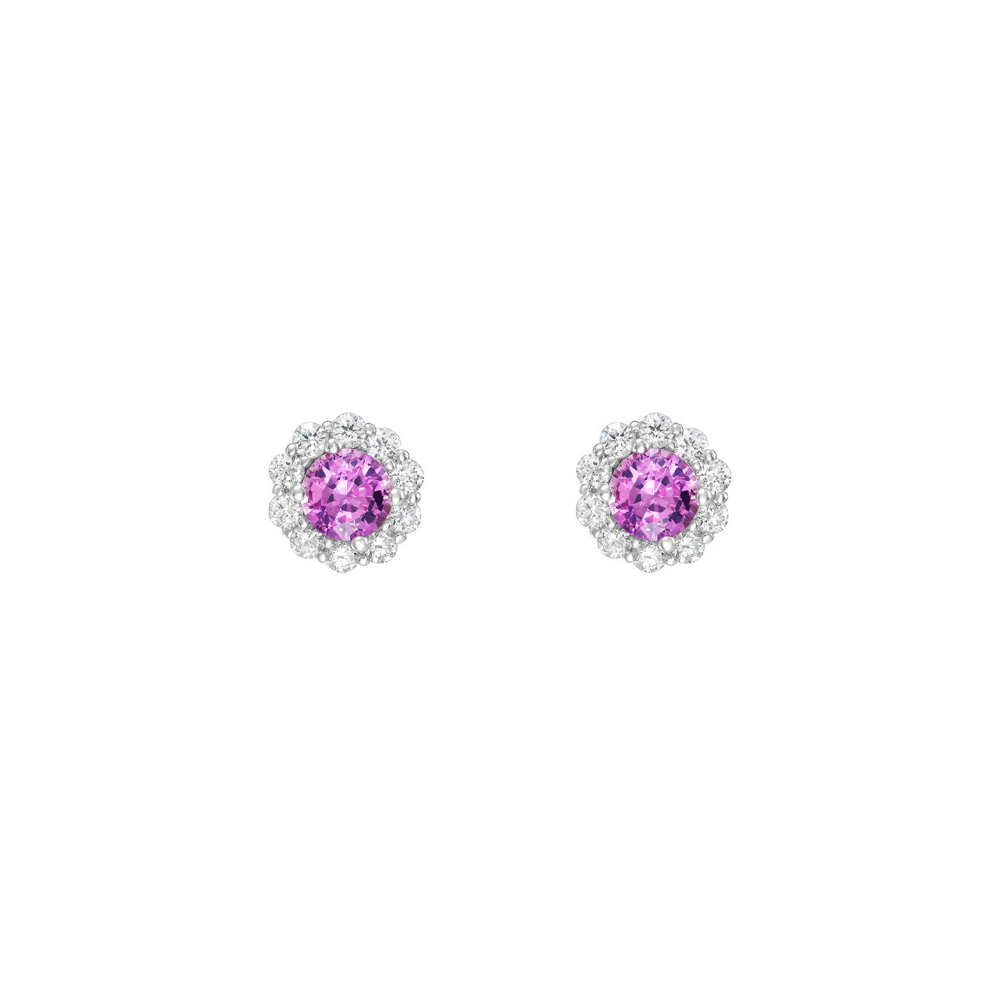 14 Karat White Gold Halo Earrings With Emeralds And Diamonds