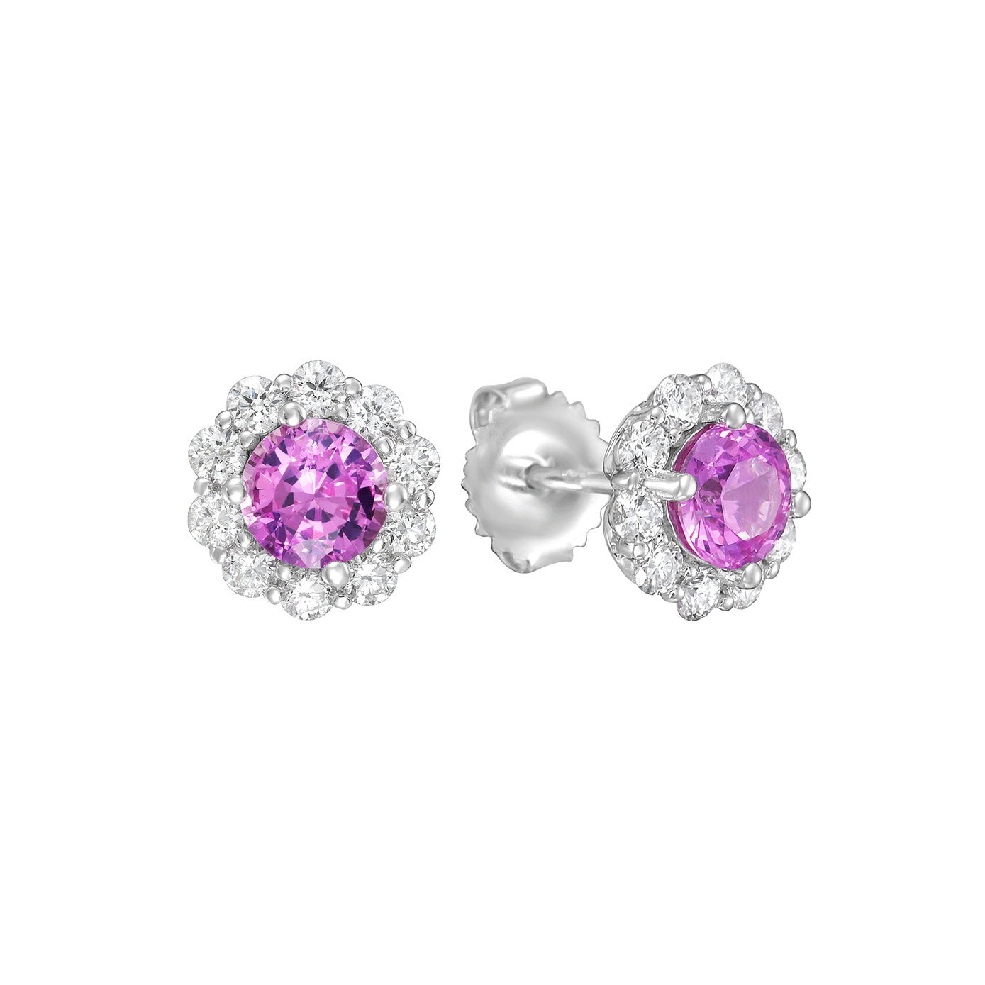 14 Karat White Gold Halo Earrings With Emeralds And Diamonds
