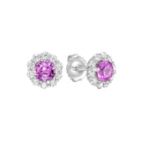 14 Karat White Gold Halo Earrings With Emeralds And Diamonds